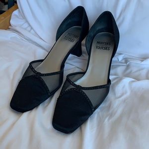 Black heels with black rhinestone detail